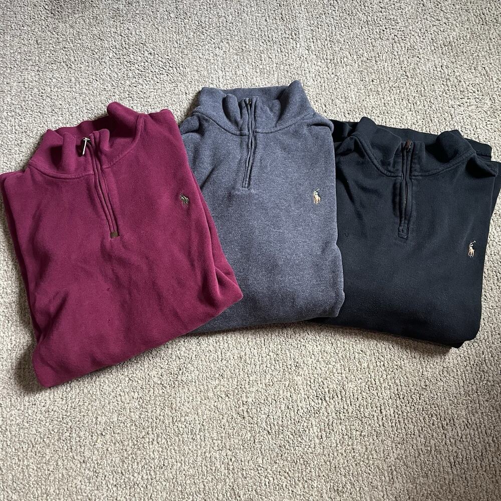 Lot of 3 Polo Ralph Lauren Quarter Zip Sweaters Pony Logo Pullover Mens XXL